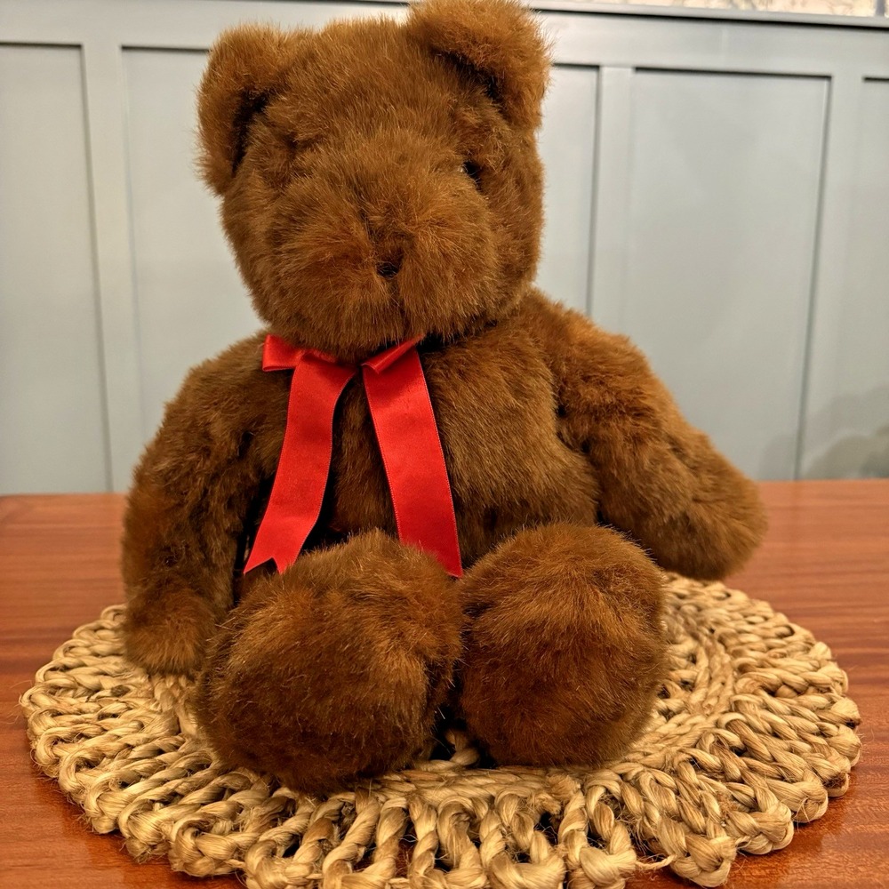 Vintage‎ TY PJ (1990) Brown Teddy Bear W/ Red Bow 1st Generation *EUC* Plush 17"